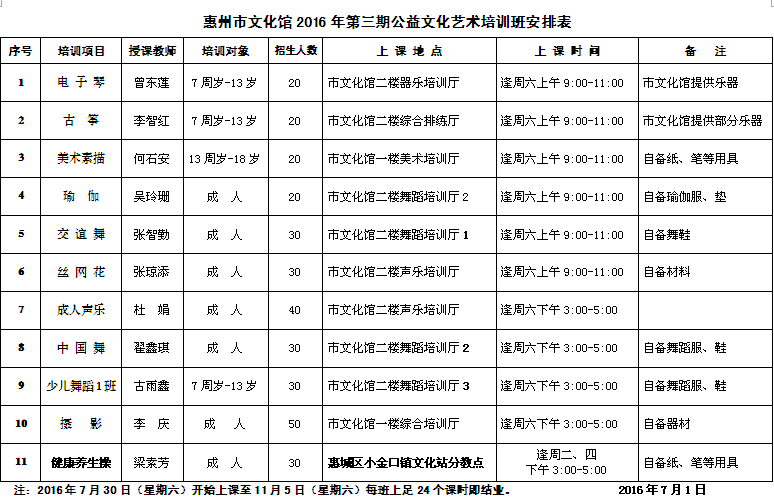 2016年第三期公益文化艺术培训班招生公告