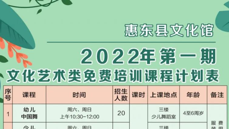 【免费培训】惠东县文化馆2022年第一期文化艺术类免费培训课程